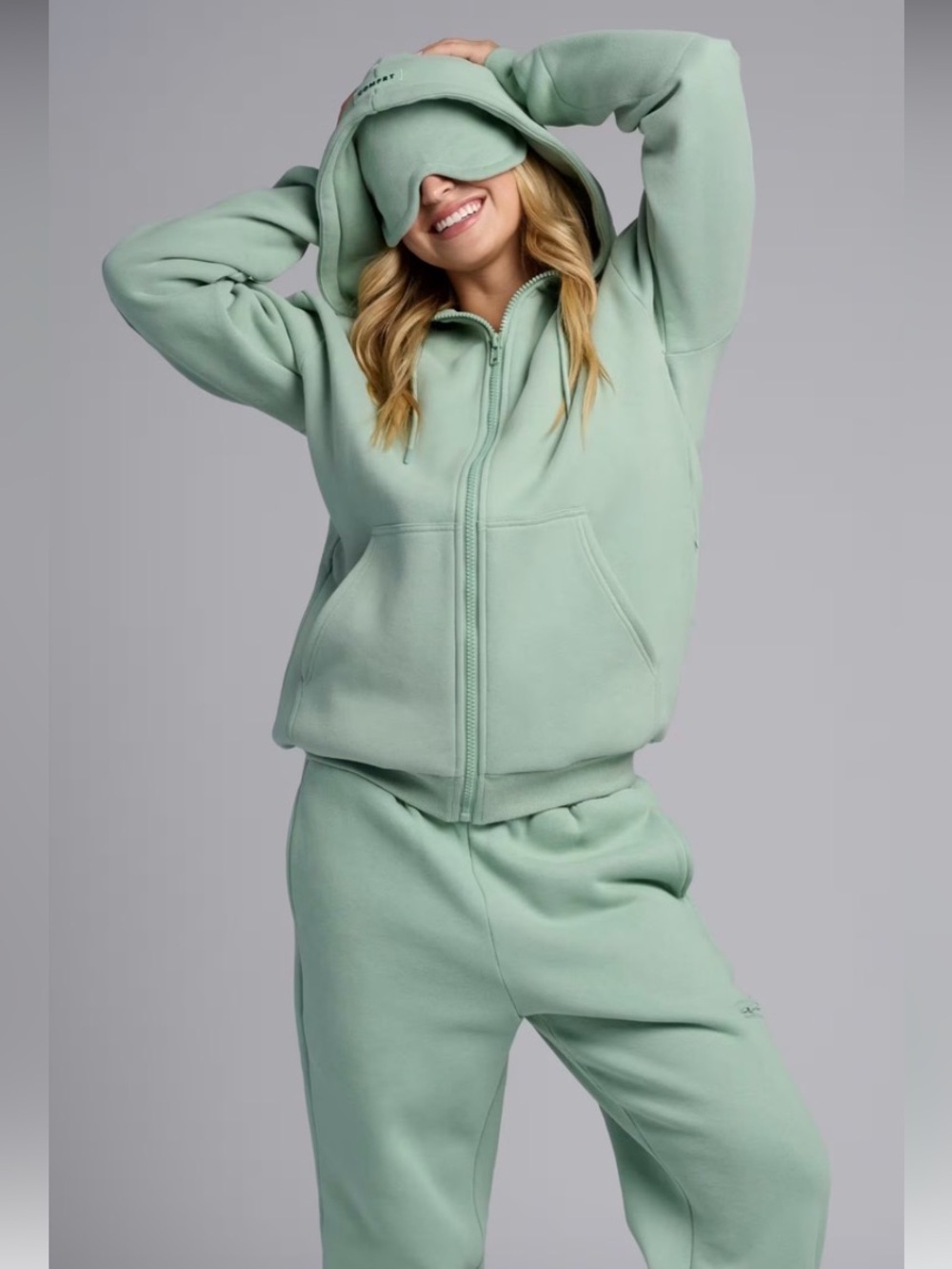 Comfrt Zip up Airplane mode hoodie with matching Joggers - sea foam green